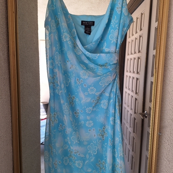 NewYork & Company Dress! Sz12 Sky Blue Ruched Wrap Bodice Spaghetti Strap - Picture 10 of 11